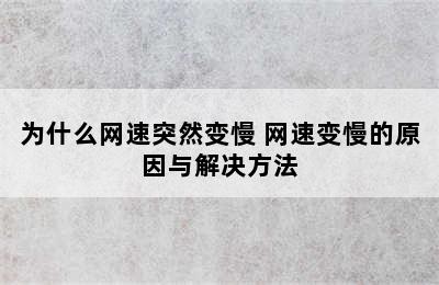 为什么网速突然变慢 网速变慢的原因与解决方法